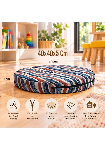 Kreş Anaokulu Yuvarlak Oyun Minderi Aktivite Minderi 40x40x5 Cm - Sandalye Minderi - Bahçe Dekor Minderi Yuvarlak Minder Lacivert