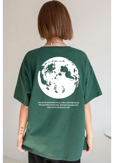 Unisex The Moon Baskılı T-shirt Yeşil
