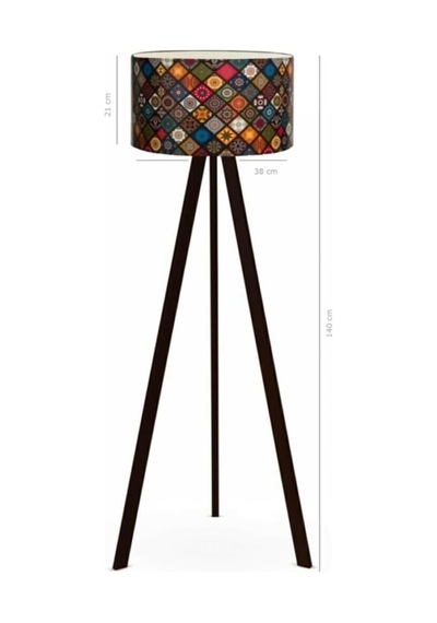 Bohhem A&g Halı Desen Ahşap Tripod Ayaklı Lambader Halı Desen Çok Renkli