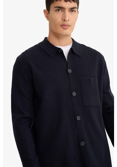 Defacto Standart Fit Polo Yaka Düğmeli Ön Cep Detaylı Triko Hırka F3720ax25wnnv64 Lacivert