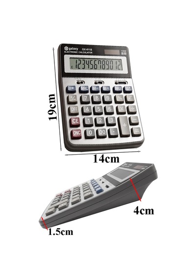 Hesap Makinesi Siyah 14x19 Cm 1 Adet Galaxy Gx-6118 12 Haneli Orta Boy Okul Ofis Büro Masaüstü Hesap Makinası