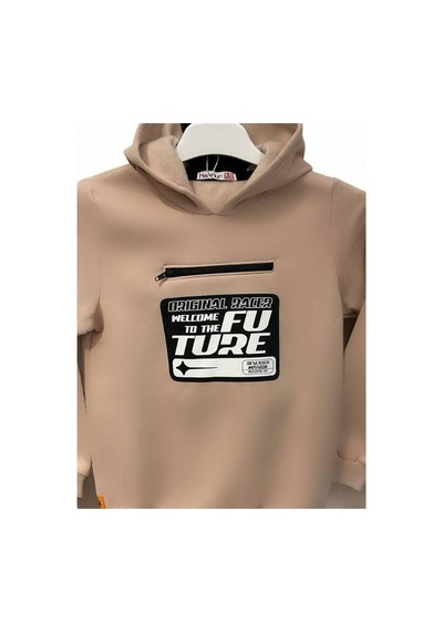 Cantoy Erkek Çocuk Önü Fermuarlı Cep Detaylı İçi Şardonlu Sweatshirt-15178 Bej