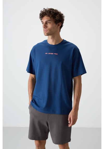 Air Jones Tommy Life Parlament Pamuklu Kalın Yüzeyi Dokulu Oversize Fit Baskılı Erkek T-shirt - 88364 Parlament