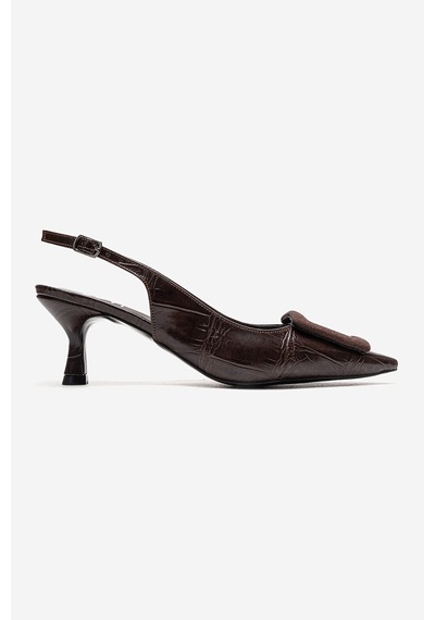 Luvishoes Dublın Kahverengi Baskı Tokalı Kadın Topuklu Ayakkabı Kahverengi