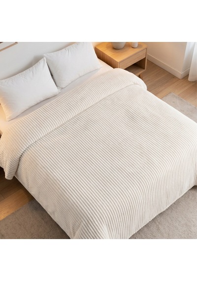 Maxstyle Vizon Çizgili Tek Kişilik Polar Battaniye Kemik 150x220 Cm Renkli