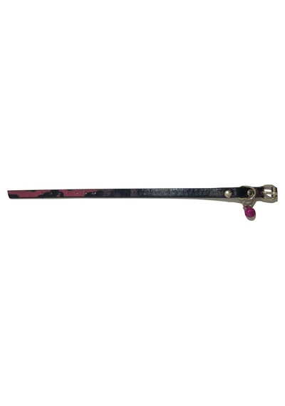 Pembe Siyah Alacalı Desenli Derili 1 CM Metal Kilit Tokalı Zilli