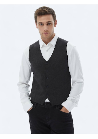 Antrasit Regular Fit Casual Örme Triko Yelek Antrasit
