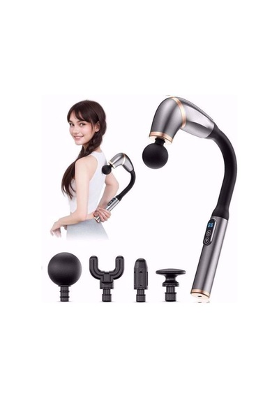 Hepsiuygunn 4 Farklı Başlıklı Uzun Saplı Derin Doku Masaj Tabancası, Boyun, Omuz Ve Sırt İçin Ergonomik Saplı Çoklu Masaj Modlu Taşınabilir Masaj Aleti Çok Renkli