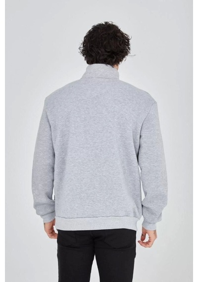 Erkek Yarım Fermuarlı Baskılı Sweat - Gri Gri
