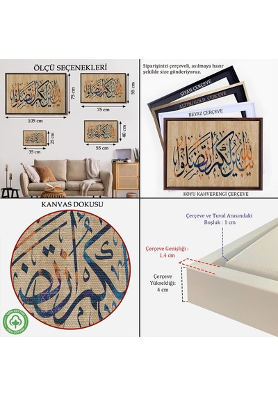 Çerçeveli Allah Her Şeyi Hakkıyla Bilendir Nisa 176 Yazılı Dekoratif Kanvas Tablo-3306