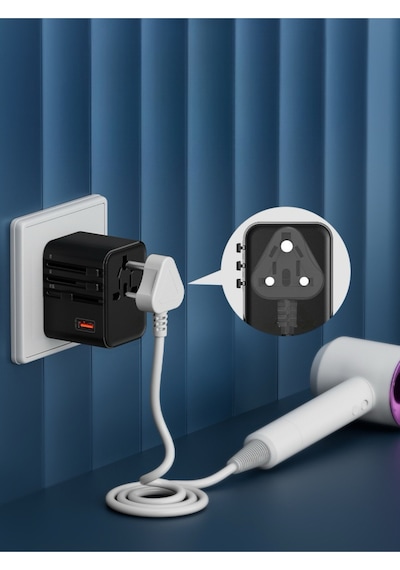 Evrensel Eu Us Au Uk Priz Fiş Çevirici Dönüştürücü Seyahat Adaptörü 2x Usb 3x Type-c Port Çıkışı