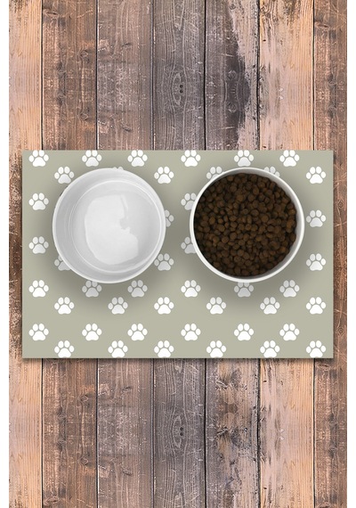 Evaşk  Vinil Kaymaz Tabanlı Keçe Baskılı Evcil Hayvan Pet Mama Paspası 45x100 Renk BEJ PM36XXLBEJ