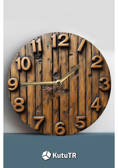 Rustik Ahşap Desenli 3d Görünümlü Mdf Duvar Saati 33 Cm Sdw86 Renkli