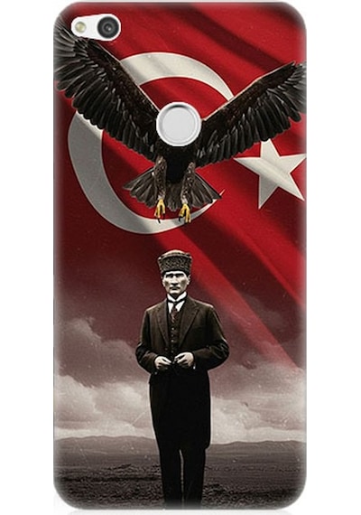 Huawei P9 Lite 2017 Uyumlu Kartal Bayrak Ve Mustafa Kemal Atatürk Desenli Silikon Kılıf Çok Renkli