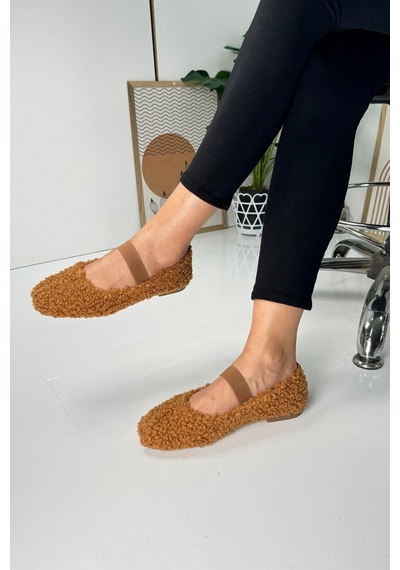 Günlük Kadın Babet Lastikli Alçak Topuklu Tırtıklı Taban Peluş Hafif Oval Burunlu Ayakkabı 345 Taba Günlük Kadın Babet Lastikli Alçak Topuklu Tırtıklı Taban Peluş Hafif Oval Burunlu Ayakkabı 345 Taba