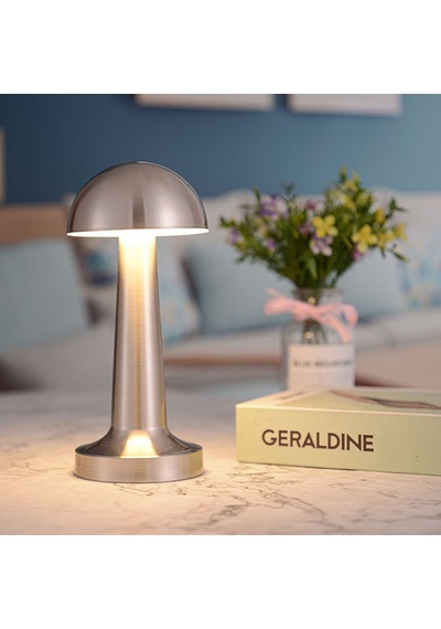 Modern Tasarımlı Led Masa Lambası - 3 Mod Metalik Gümüş Renk Dekoratif Abajur, Şık Ve Minimalist Masaüstü Aydınlatma Gri