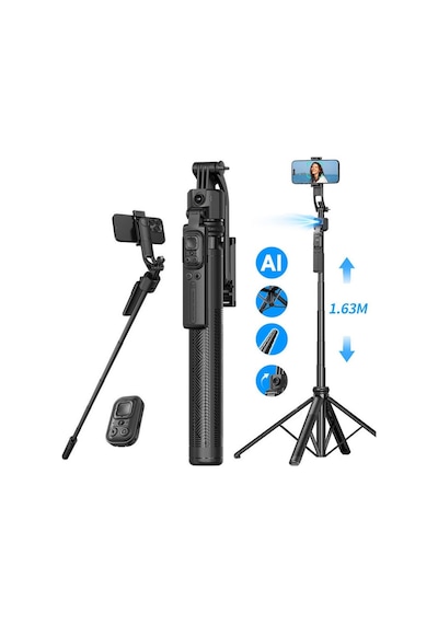 C17 Tripod 360 Otomatik Rotasyon Çekim Quadrapod Profesyonel Selfie Çubuğu Aı Yüz Takibi 163cm