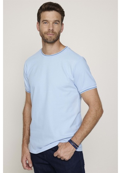 Tudors Erkek Bisiklet Yaka Slim Fit Pamuk Pike Mavi Tişört-27695-Mavi