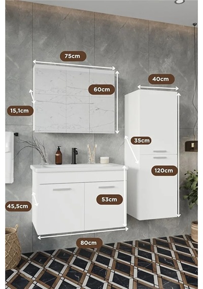 Defne 80 Cm %100 Mdf Banyo Dolabı Aynalı Dolaplı Üst Dolap Lavabo Boy Dolabı Beyaz Defne 80 Cm %100 Mdf Banyo Dolabı Aynalı Dolaplı Üst Dolap Lavabo Boy Dolabı Beyaz