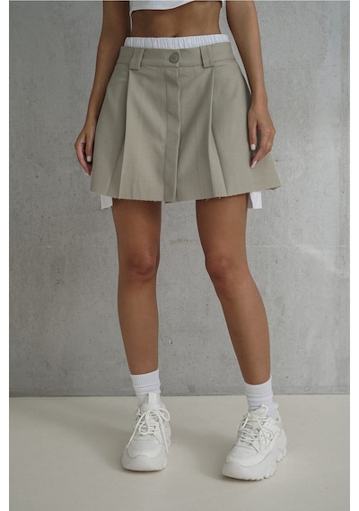 Mai Collection Mai Studios Co. Gabbie Boxer Detay Olive Green Mini Etek Bej