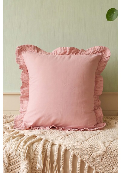 Pembe Fırfırlı Dekoratif Kırlent Kılıfı