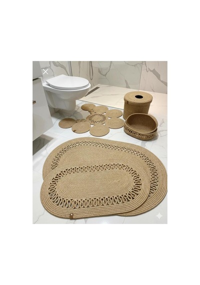 Jüt,hasır,banyo Takımı,banyo Paspası, Paspas Takımı,makyaj Sepeti,banyo Kovası,klozet Paspas, Bej Bej