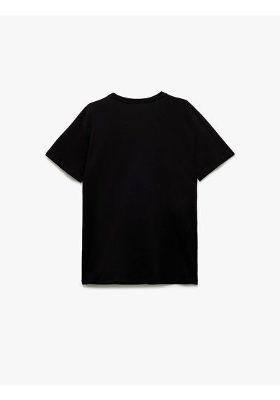 Koton Kısa Kollu Bisiklet Yaka Regular Fit Pamuklu Baskılı Tişört Siyah 6wam10015hk Siyah