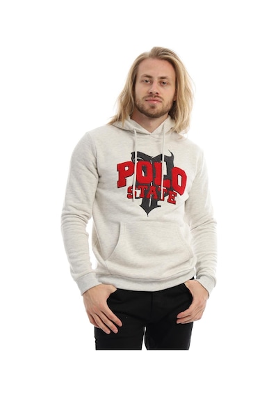 Polostate Erkek Polo State Süzine Nakışlı Kapüşonlu Sweat Kar Melanj