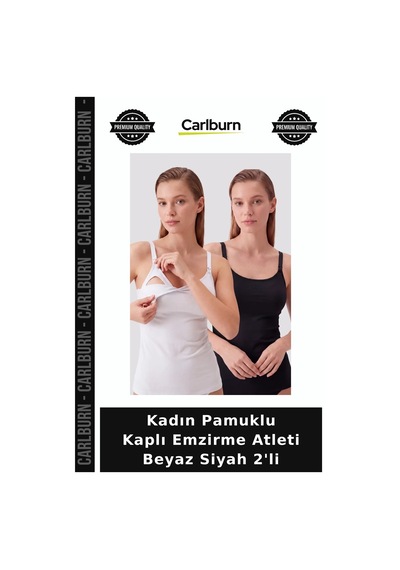 Carlburn Kadın Pamuklu Kaplı Emzirme Atleti Beyaz Siyah 2'li Anne Giysisi Estetik Tasarım Nefes Alabilen