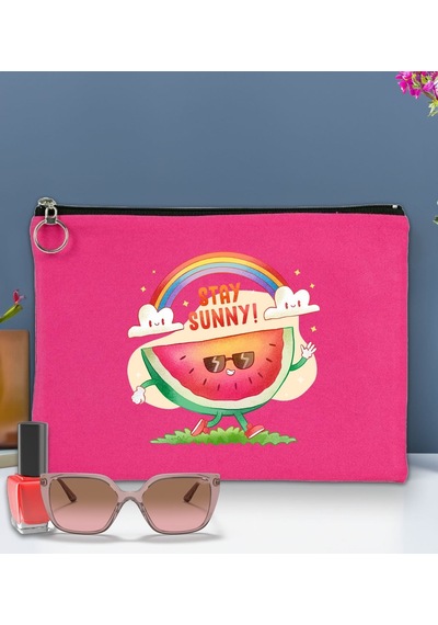 Bk Gift Yaz Temalı-7 Astarlı Fuşya Portföy Çanta 30x21cm, Baskılı El Çantası, Organizer Çanta Çok Renkli