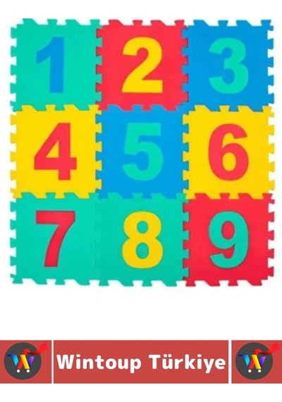 Ev Kreş Çocuk Odası Görsel Algı Eğitici Dayanıklı Esnek Canlı Renk Sayılar Puzzle Yer Matı 9 Parça