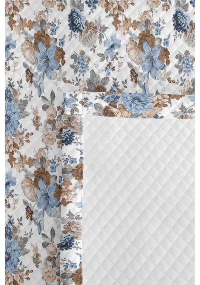 Çiçekli Mavi Otantik Tek Kişilik Pike Takımı - Vintage Floral Yazlık Kapitone Yatak Örtüsü 160x220cm Ayazlı Halı Kıyımı