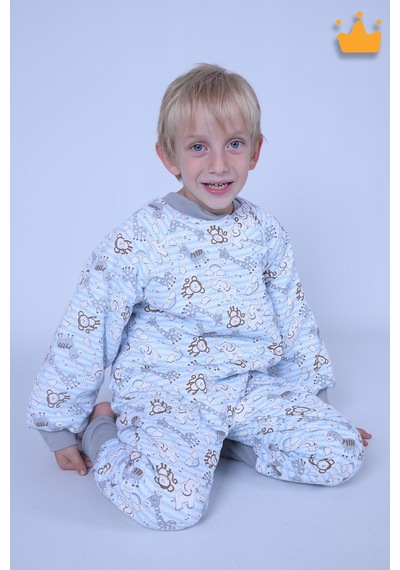 Babyhola 2.5 Tog Yorgan Gerektirmeyen Kalın Elyaf Dolgulu Çocuk Uyku Tulumu Pamuk Astarlı Unisex 6020 Mavi