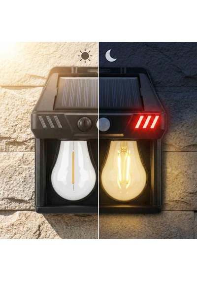 Panther Pt-2972 2li Sensörlü Solar Led Duvar Lambası Sarı - Kırmızı Yabani Hayvan Kovucu Bahçe Lambası