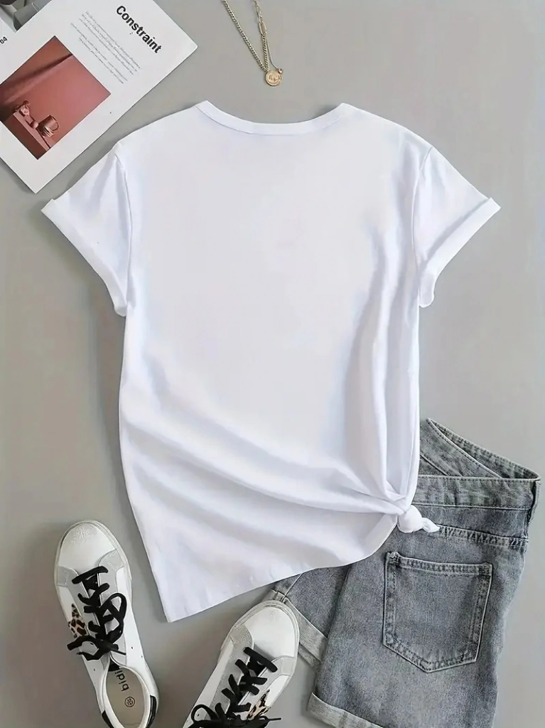 Periliçekeçe Kadın Kısa Kollu Palmiye Baskılı Viskon T-shirt Beyaz