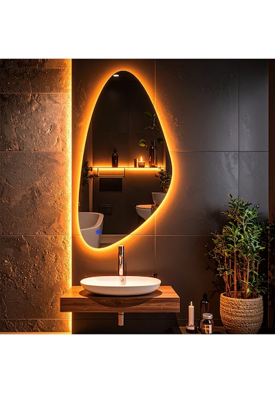 Alvora Amber Led'li Lazer Kumlamalı Lavabo & Banyo Aynası Dokunmatik Sensörlü 100 X 50 Cm Turuncu