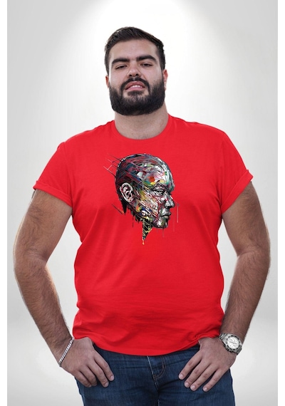 Angemiel İnsan Kafası Sulu Boya Kırmızı Büyük Beden Erkek Kadın Unisex Basic Ön Baskılı Tişört Kırmızı