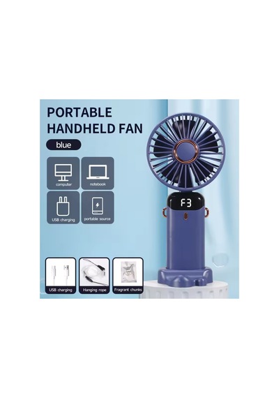 Taşınabilir Dijitalli Mini Fan Şarjlı, Sessiz Ve Güçlü Serinletici Fan Lacivert - 886311102