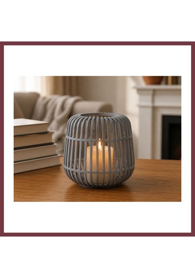 Storeşahin 3d Baskı Modern Kafes Tasarımlı Dekoratif Mumluk - Tealight Mumluk, Masaüstü Ev Ve Ofis Dekoru-gri Shn0720