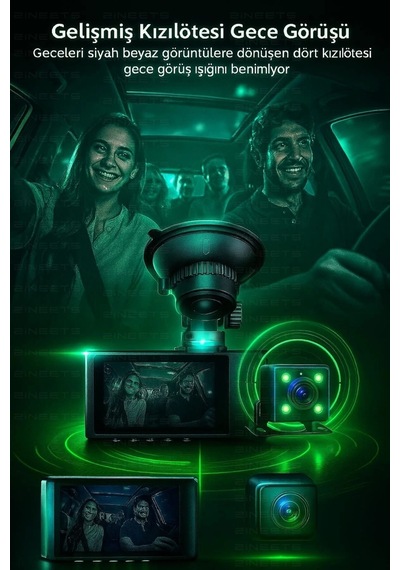 Buğz Wifi 1080p Araç İçi 3 Kameralı Lcd Ekranlı Gece Görüşlü , G-sensör , Geri Görüş Kamera