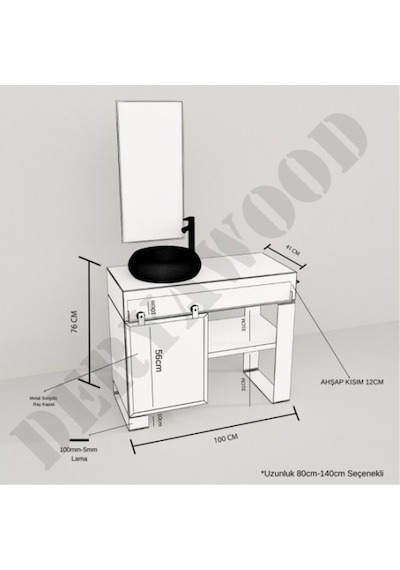Deryawood  Ordo Ray Kapak Banyo Dolabı 40*80*76 Açık Ceviz Çok Renkli