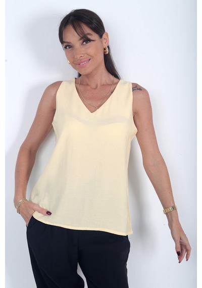 By Saygı Kadın V Yaka Pervazlı İtalyan Cotton Lyocell Bluz Sarı By Saygı Kadın V Yaka Pervazlı İtalyan Cotton Lyocell Bluz Sarı