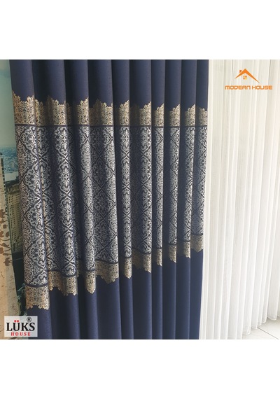 Lüks Lacivert Fon Pano Perde Sık Pile Tek Kanat - Modern House Lacivert