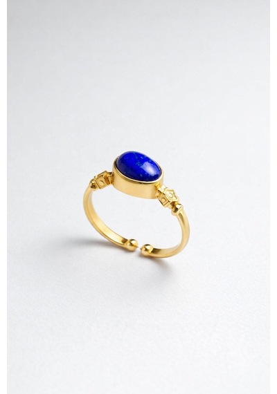 Doğal Lapis Lazuli Taşlı Açık Uçlu Altın Kaplama Ayarlanabilir Kadın Yüzük Çok Renkli