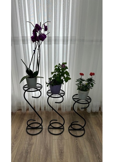Modern Style Home 3 Lü Saksılık Çiçeklik Siyah