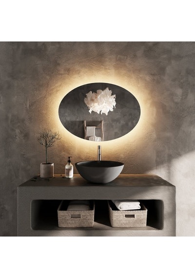80x112 Cm Oval Dim Edilebilir Dokunmatik Led Ayna 3000k Günışığı Sarı