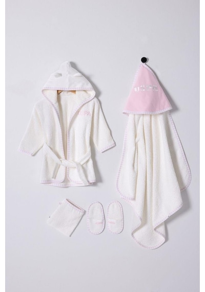 U.s. Polo Assn Kız Bebek Bornoz Set Ekru-2075 Standart