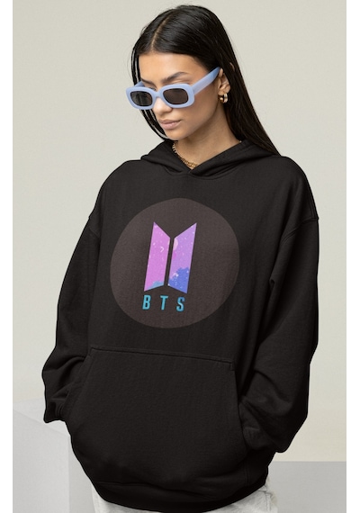 Sevbano Bts Baskılı Unisex Oversize Müzik Grubu Hoodie Siyah