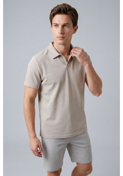 Bej Rahat Form Yumuşak Dokulu Polo Yaka Erkek T-shirt - 88496