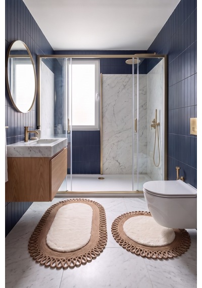 Banyo Paspası Takımı 60x100+60x60 Cm Dış Trikot Bej & Camel